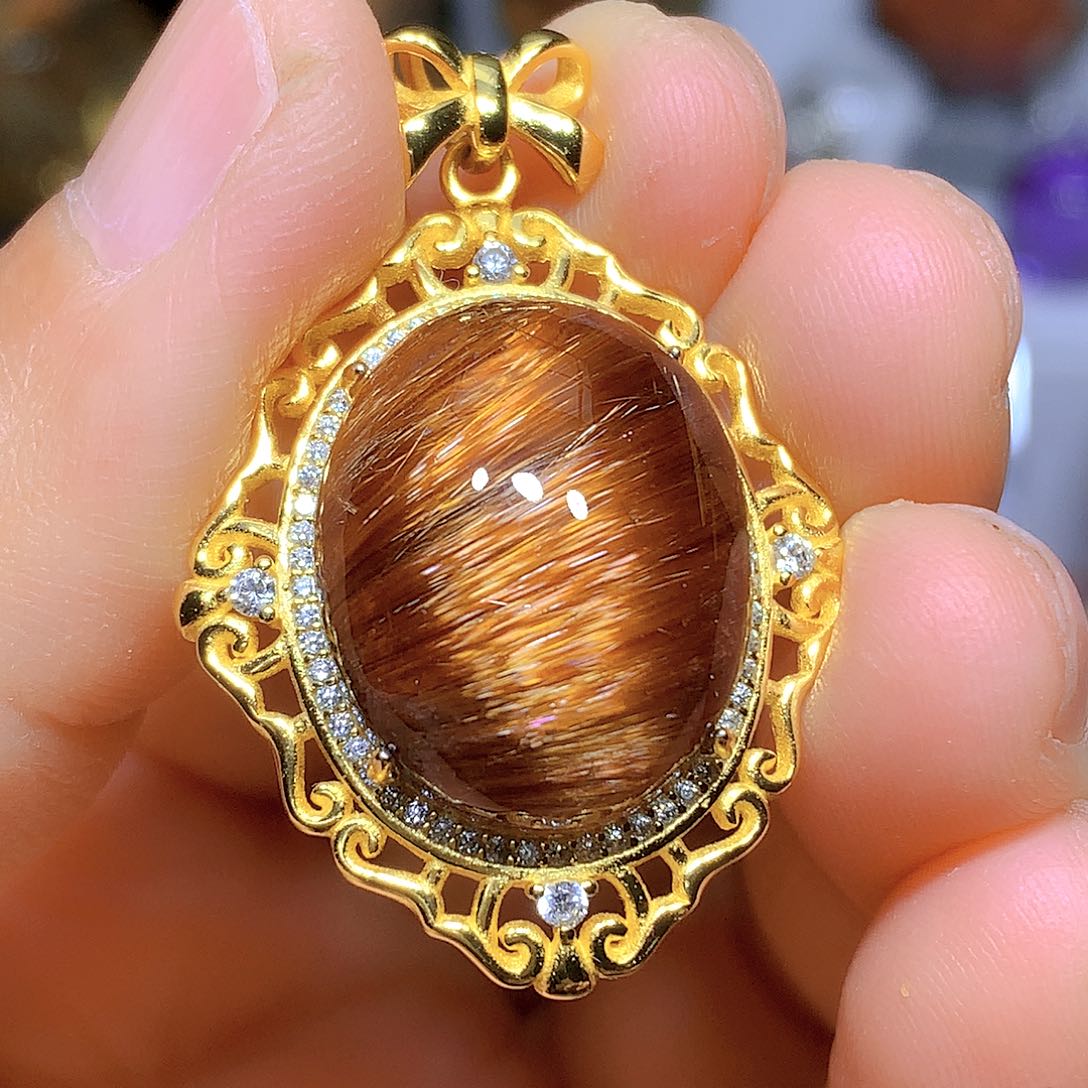 水晶吊坠银S925镀金镶嵌天然水晶