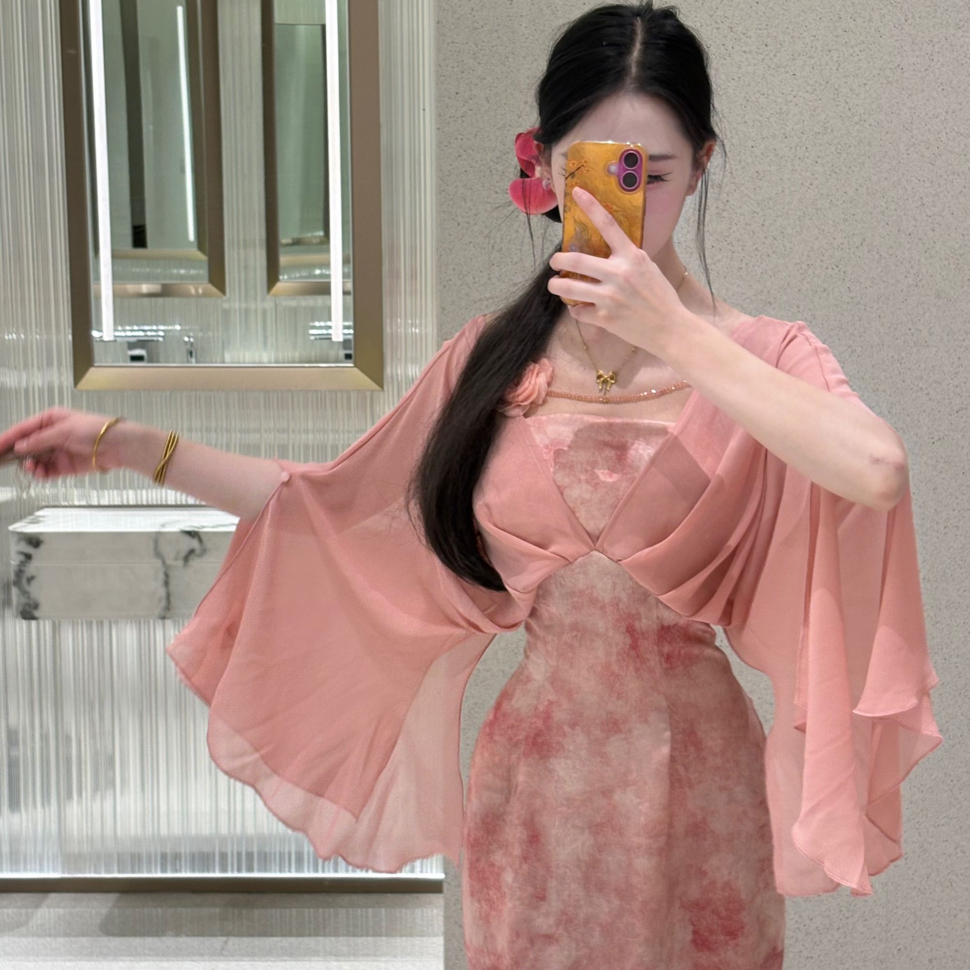 LHMknk1画报夫人原创自制国风仙气飘飘新中式收腰连衣裙 粉波仙子