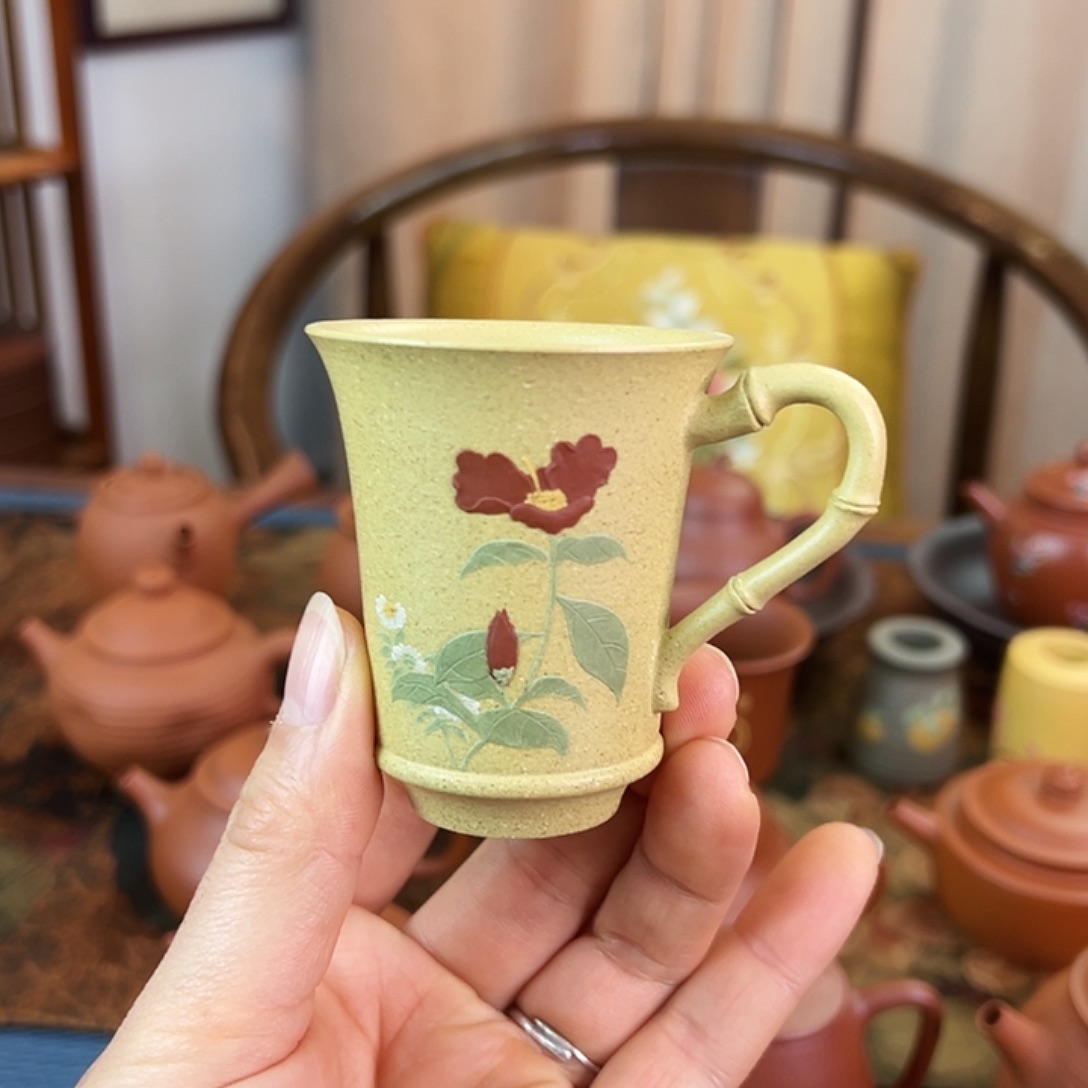 紫砂茶壶精品 手把杯 本绿泥 70cc