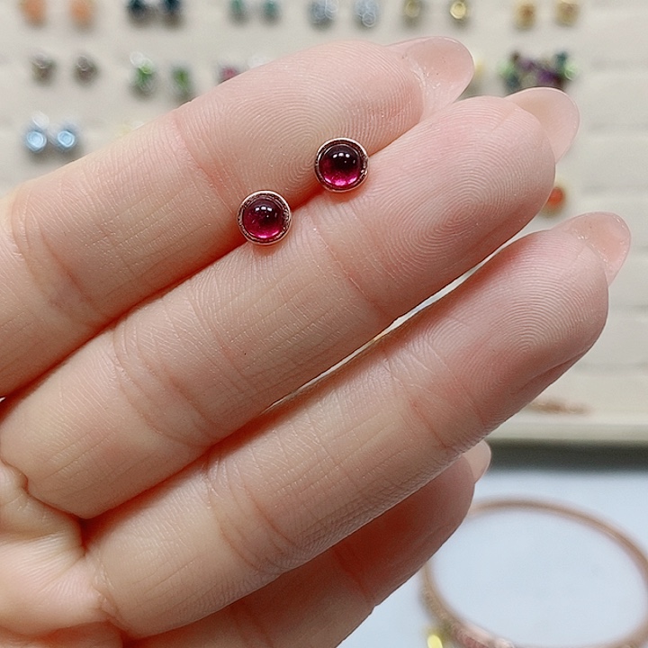 石榴石耳饰银S925镶嵌