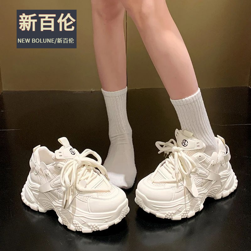 新百伦NEW BOLUNE爆款显脚小厚底老爹鞋女秋秋百搭2025新款超火白