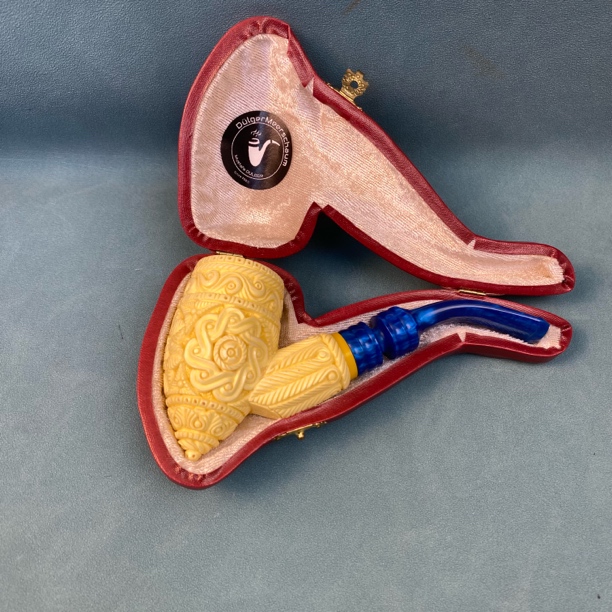 土耳其海泡石手工制作烟斗黄色海泡石花篮雕刻烟斗连续使用烟斗