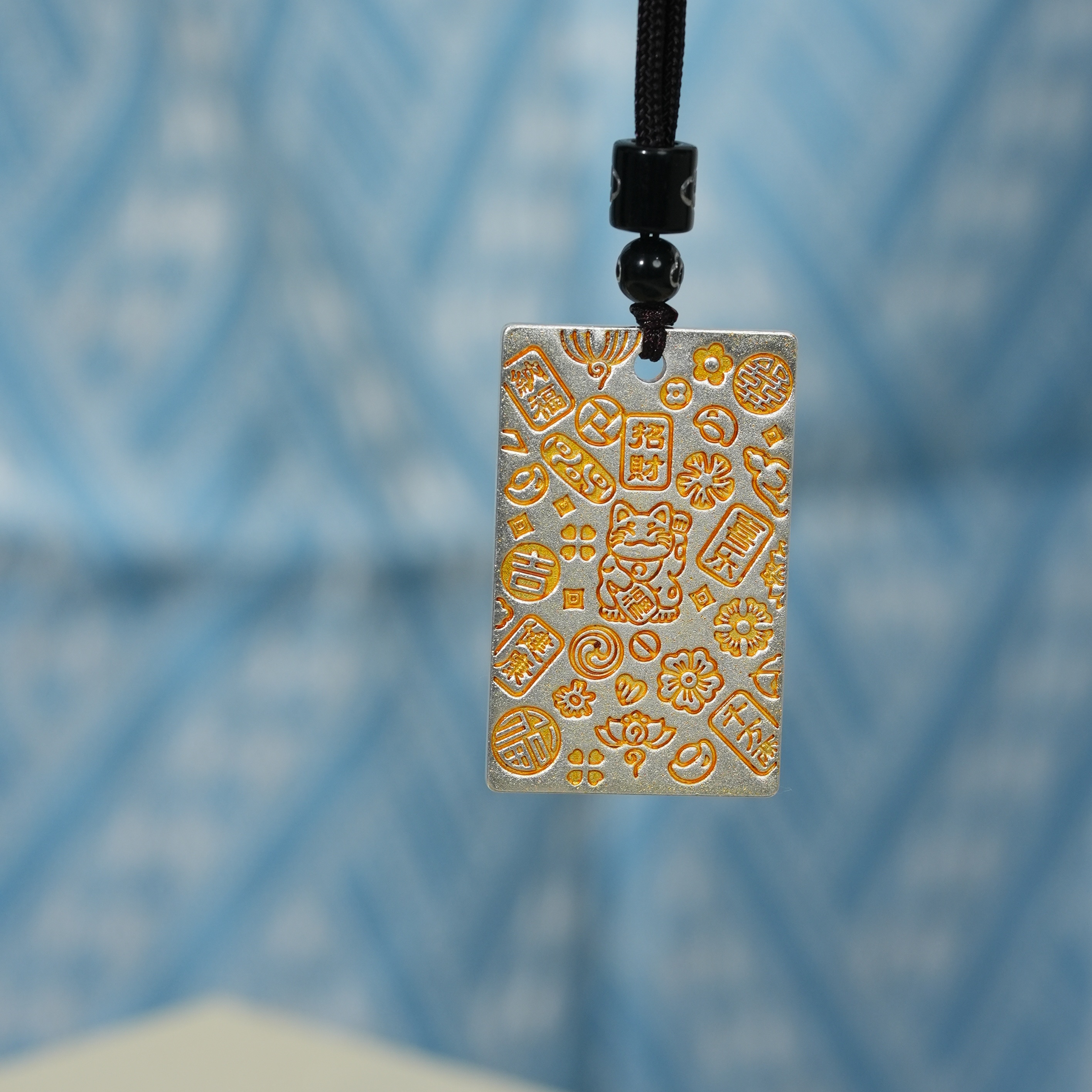 吊坠足银 吊坠足银招财猫无事牌平安挂坠吉言吊坠纯银男女款