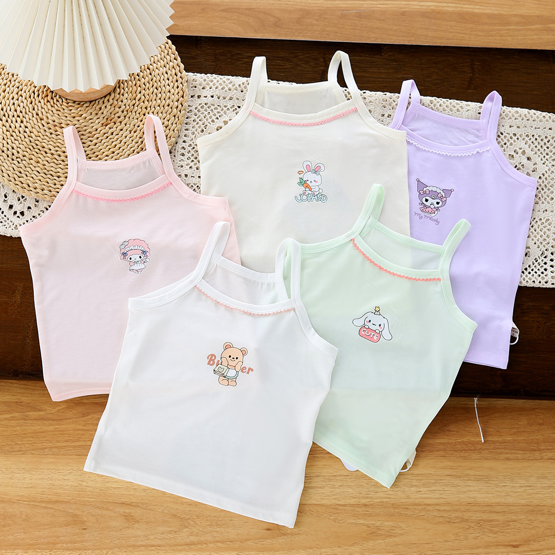 夏季新款卡通动漫50支莱赛尔女童无骨吊带背心