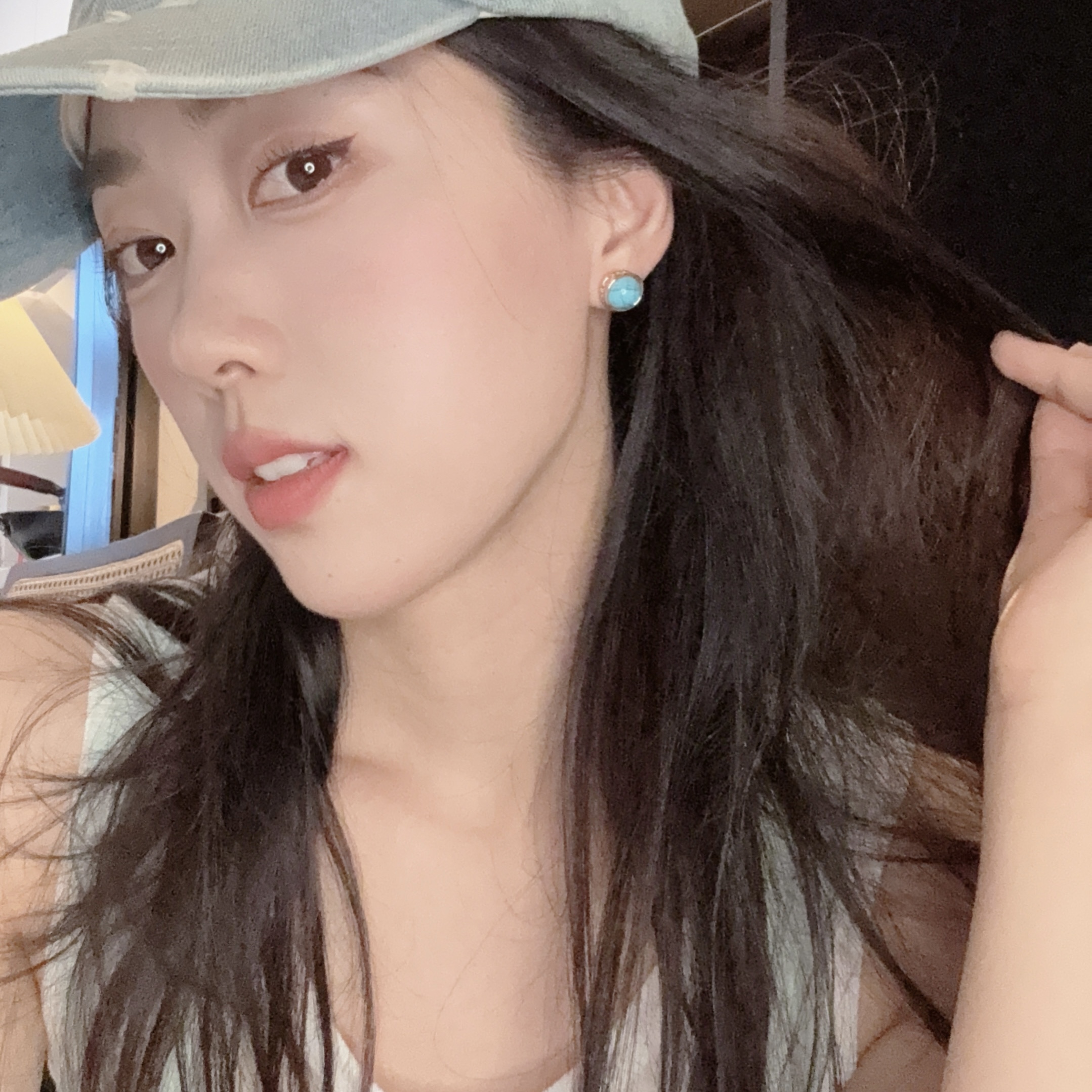 铜合金耳饰 [蓝耳钉]气质蓝色时尚复古小众古风简约耳环