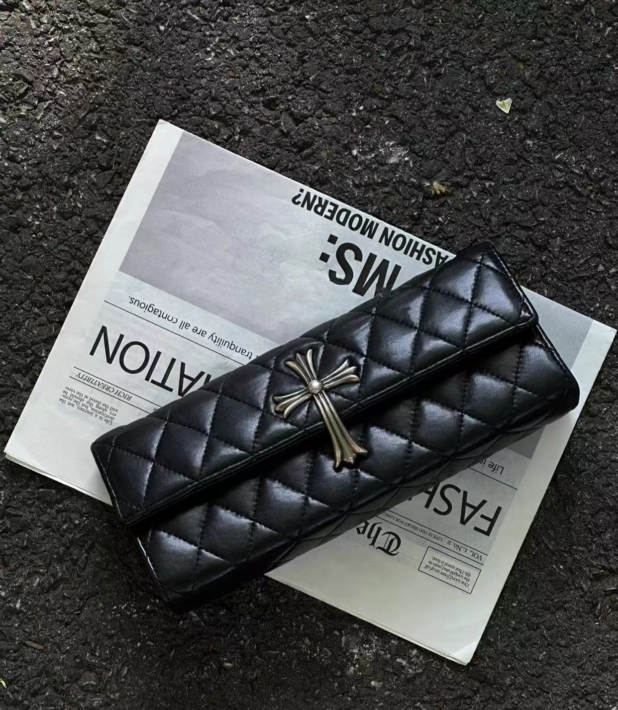 95新 Chrome Hearts/克罗心 黑银十字架晚宴手拿包 25cm 18246748