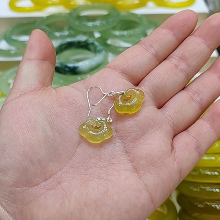 岫玉银S925镶嵌耳钉岫玉