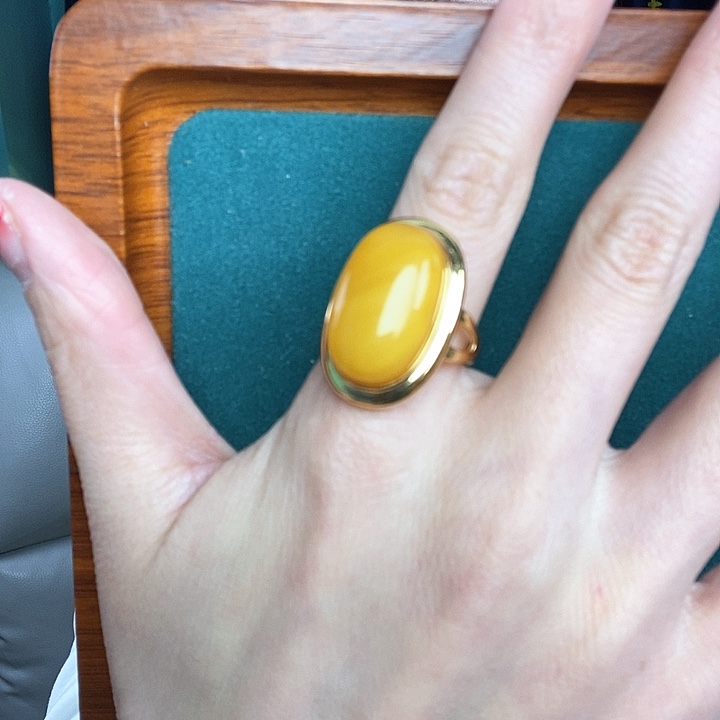 蜜蜡戒指银S925镶嵌戒指