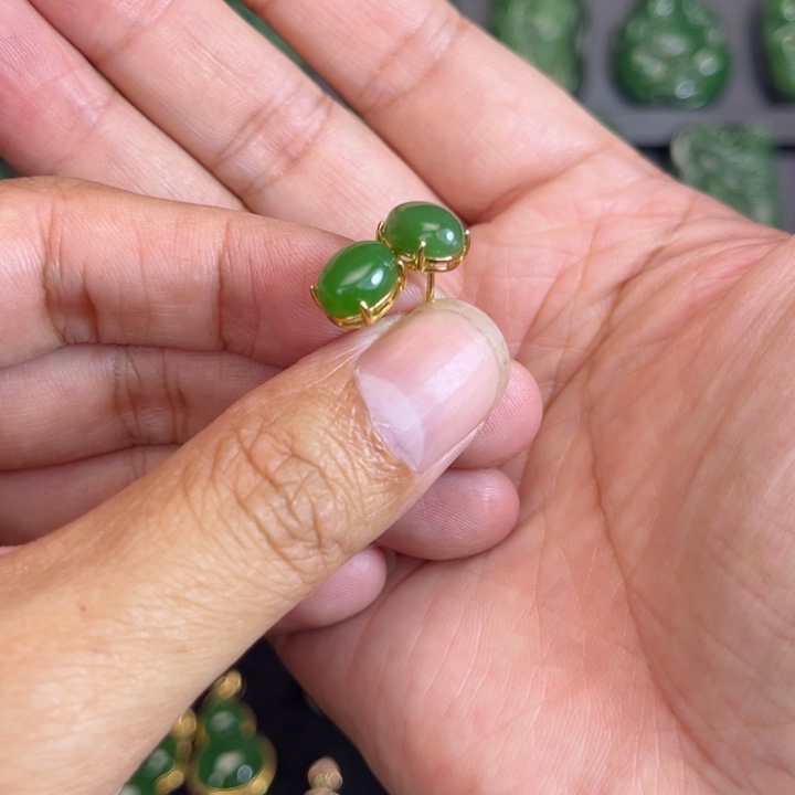 *****和田玉（碧玉）银S925镀金镶嵌耳饰