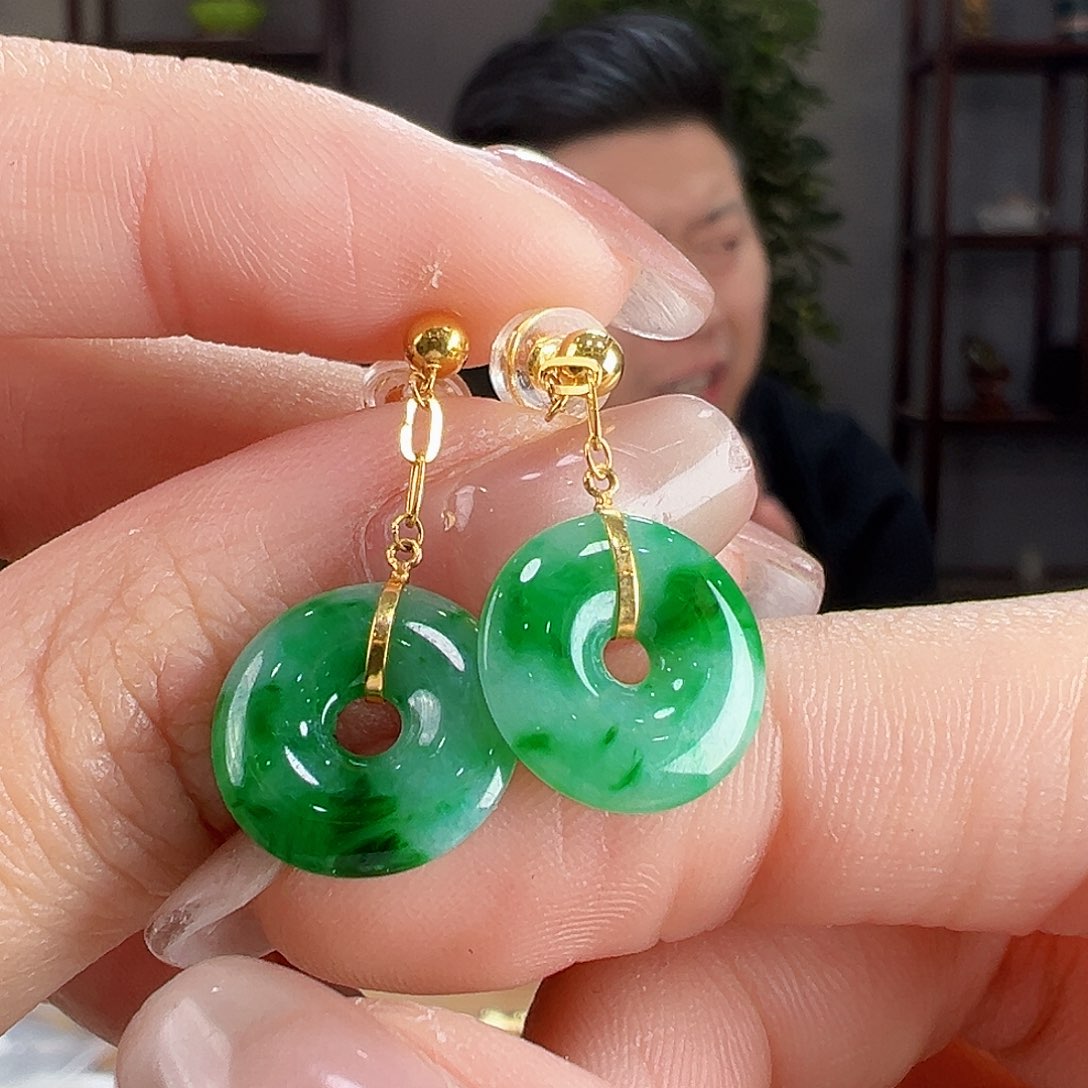 翡翠18K金镶嵌耳饰耳环33