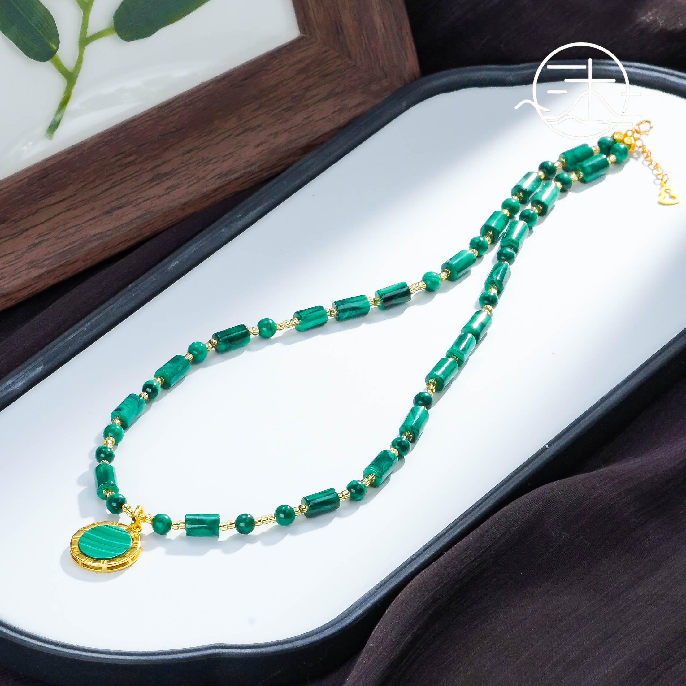 木润【孔雀石】天然孔雀石设计款项链  S925银