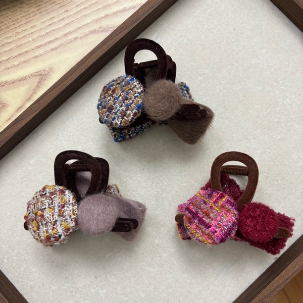 毛呢AB面纽扣复古8公分蝴蝶结抓夹女高级感鲨鱼夹子发夹B004