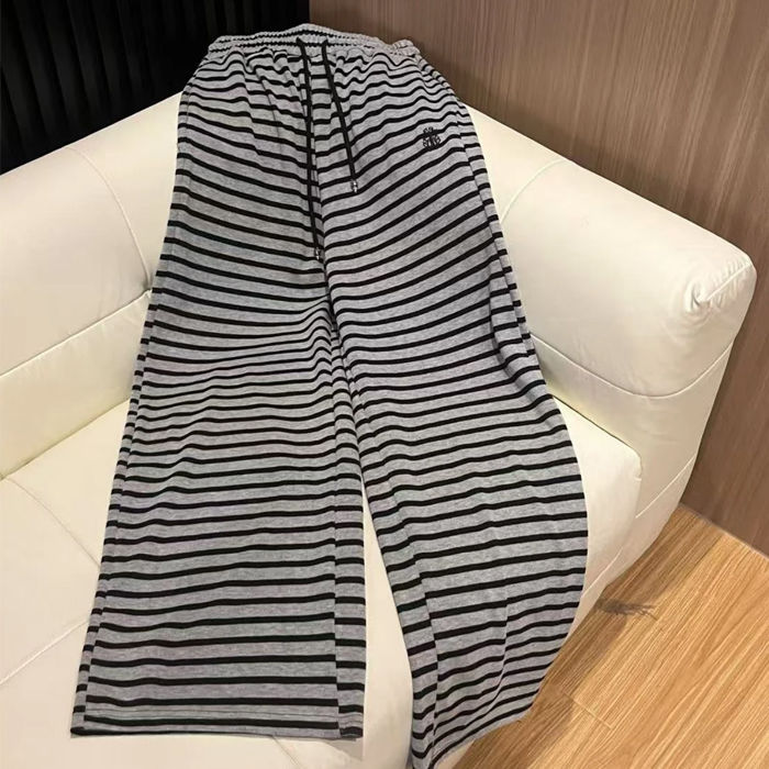 秋冬条纹设计感松紧腰阔腿直筒休闲裤 2299