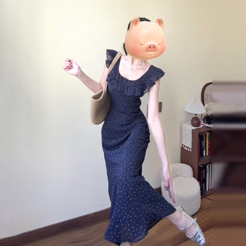 【现货+运补5米】小飞袖带波点2025款法式绝新美气质方领连衣裙1329