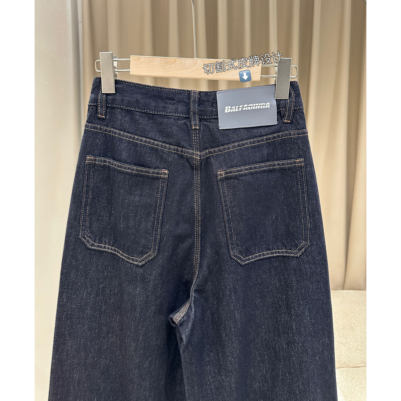 【88770】koucoe家 秋款无弹拼接翻边直筒裤牛仔