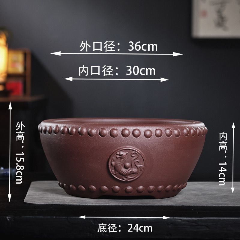 紫砂兽头圆盆精品图腾盆景盆金弹子盆栽老桩菖蒲文竹