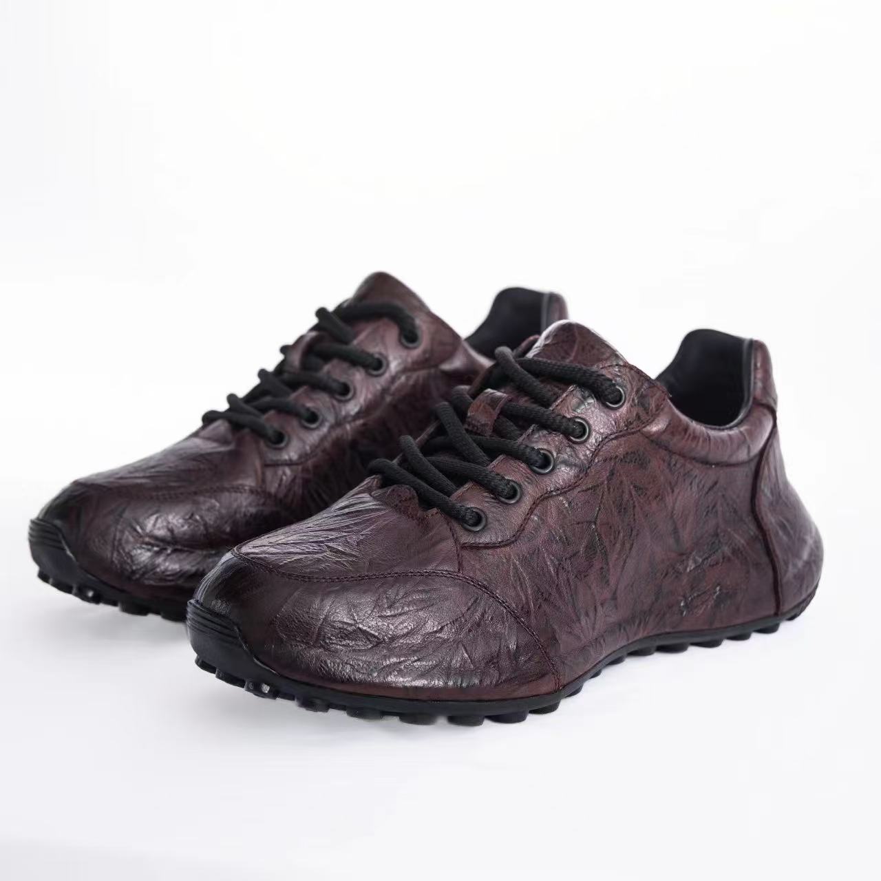 高尚男鞋严选高端订制款牛皮棕色时尚百搭男士休闲鞋