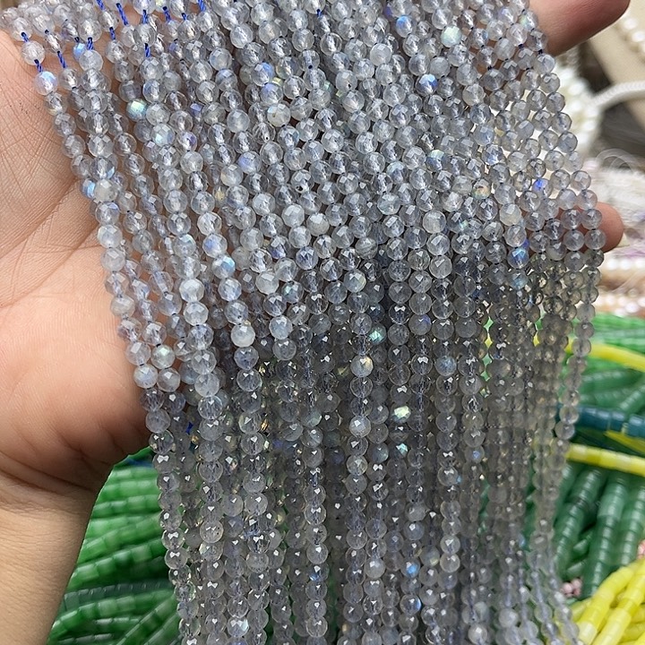 玛瑙/玉髓未镶嵌珠宝半成品一条4mm左右灰月光刻面