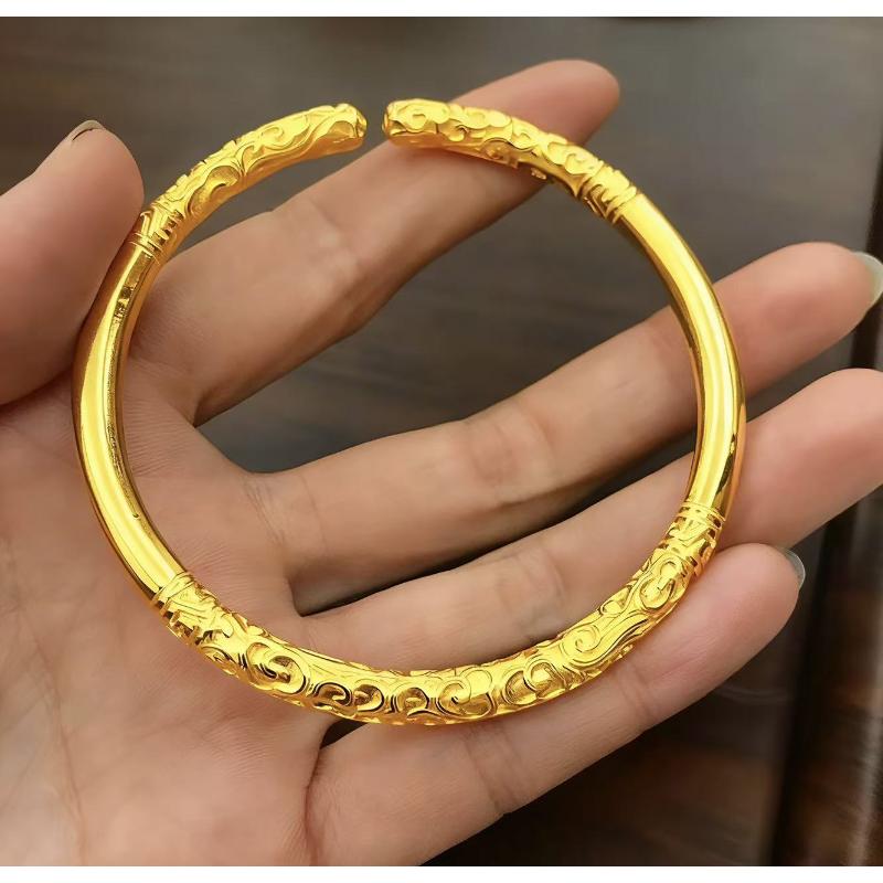 足银手镯 卷草纹祥云金箍棒设计开口国风手镯