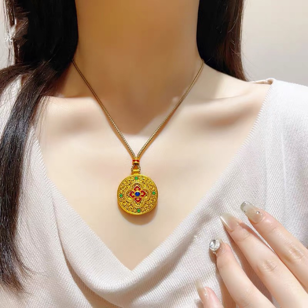 合金布艺项链 (四合如意）花丝罗盘项链毛衣链
