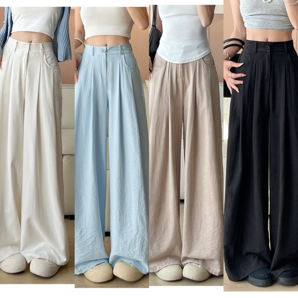 冰丝山本奶芙裤女夏季高腰显瘦宽松阔腿休闲直筒裤