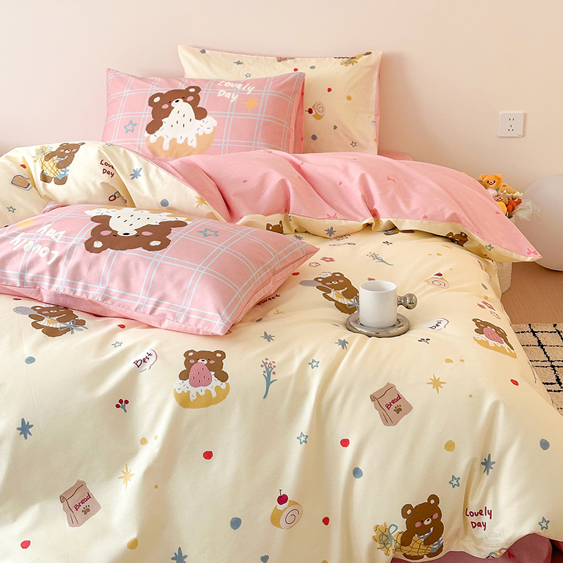 ins风床上四件套全棉纯棉100卡通被套床单宿舍三件套学生2025新款