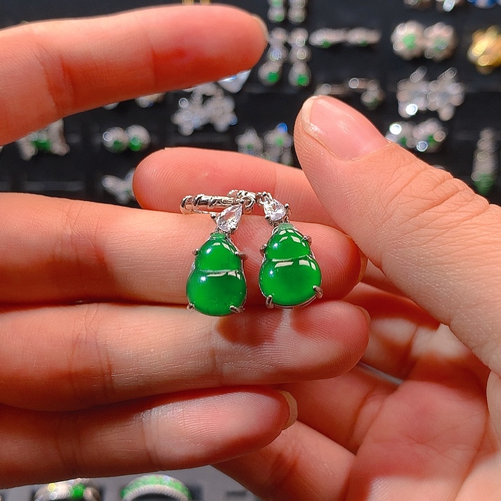 翡翠戒指银S925镶嵌葫芦