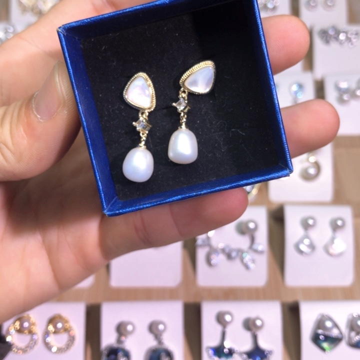 淡水珍珠耳饰银S925镶嵌