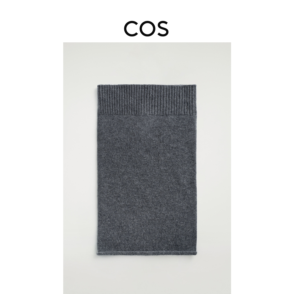 COS女士 罗纹卷边羊毛混纺围脖深灰色2025秋季新品1292355001