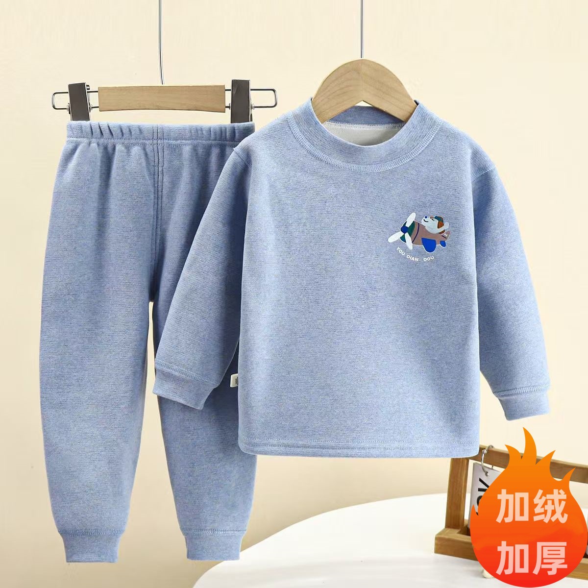 儿童加绒加厚保暖衣套装男女中大童秋冬秋衣秋裤睡衣D