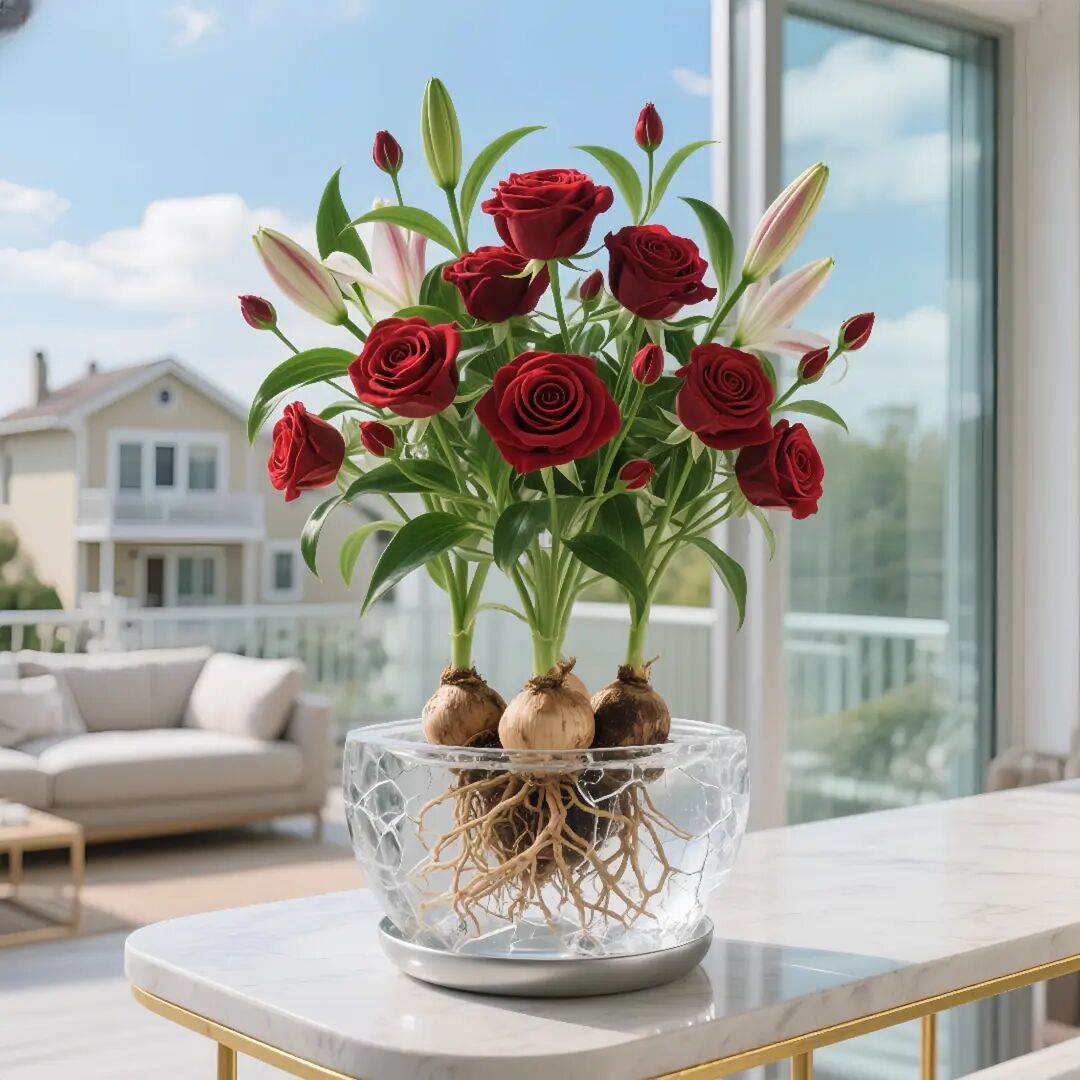 新水培百合玫瑰大花浓香型重瓣花球桌面水培花卉球根植物懒人好养