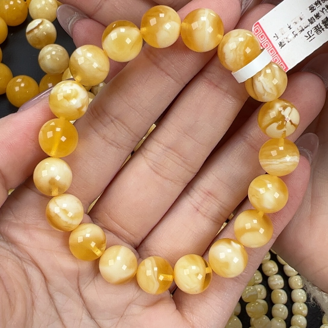 琥珀未镶嵌手链11.7金瓷白