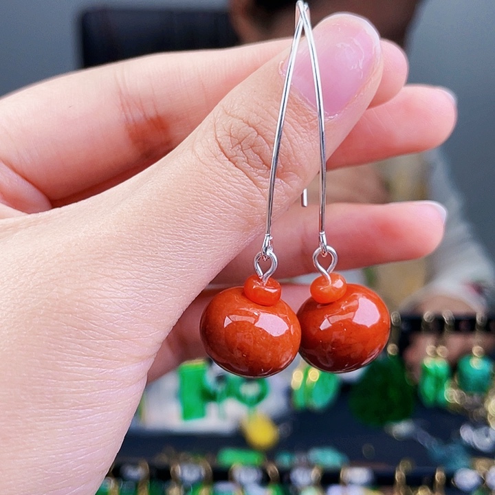 翡翠耳饰银S925镶嵌饰品