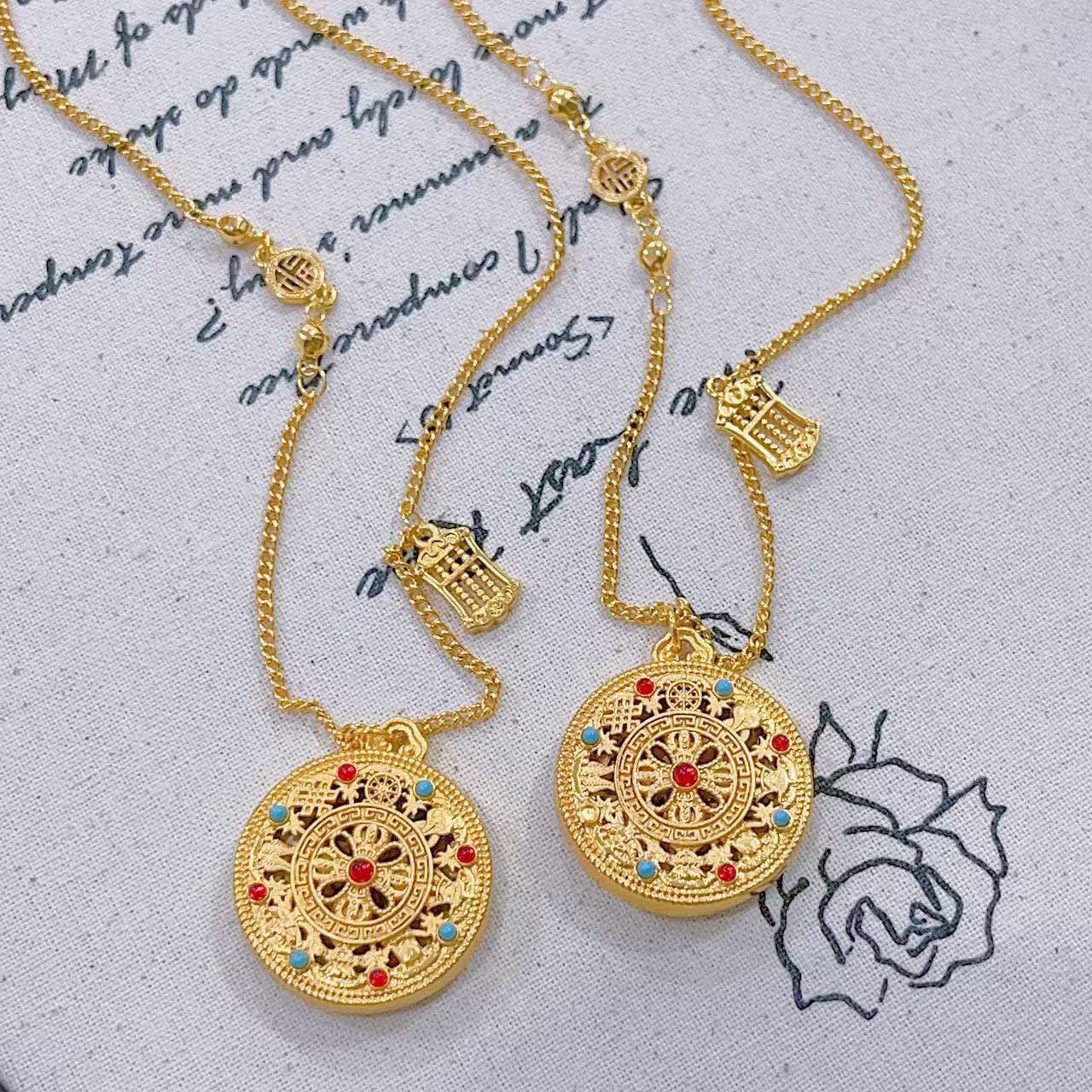 合金项链 福字八宝罗盘花丝圆牌挂坠毛衣链