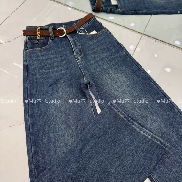 复古深蓝加绒高腰显瘦直筒牛仔裤女秋冬弹力垂感百搭