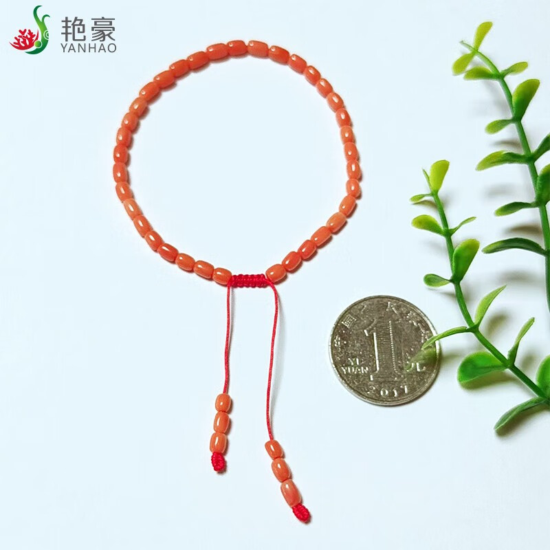 渼艳豪天然珊瑚手串粉色桶珠珊瑚单圈伸缩节手链礼物多样性发一
