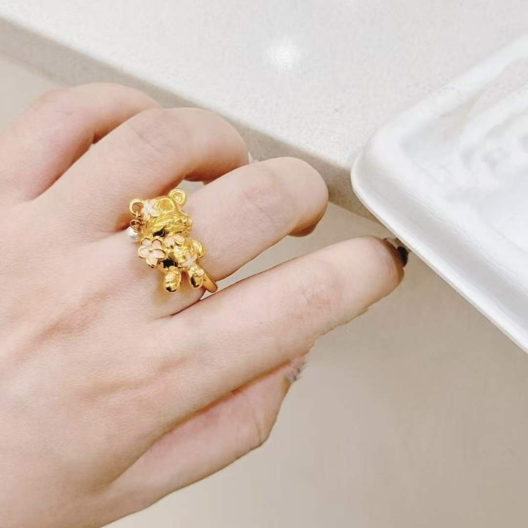 3027 足金戒指可爱樱花熊黄金戒指玩偶戒指可爱时尚金戒指女