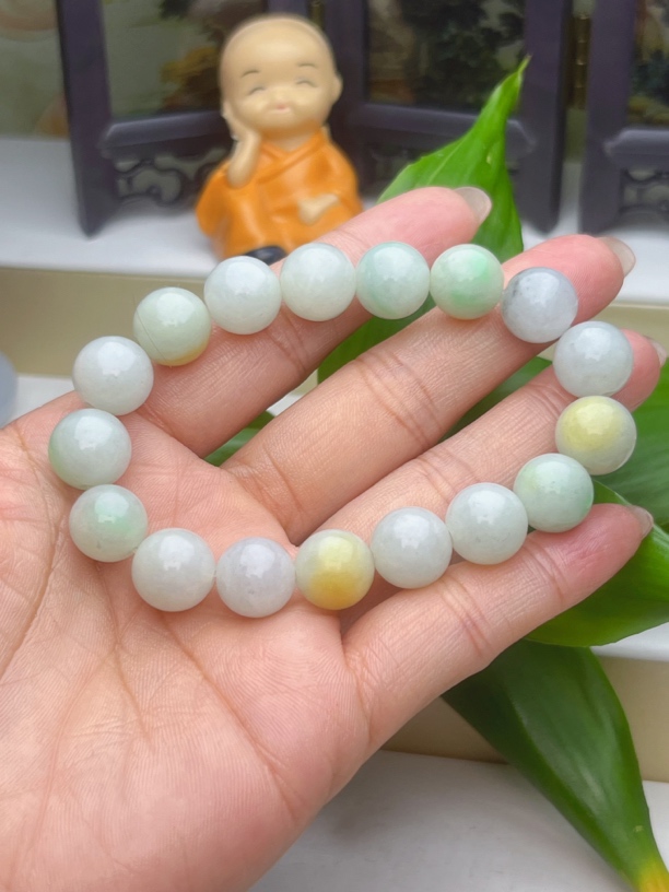 缅甸翡翠a货多宝色手串卡11.3