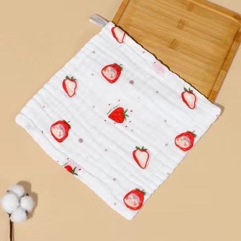 （全棉高密）100精梳棉方形纱布印花毛巾6条25*25±2公分装颜色随机