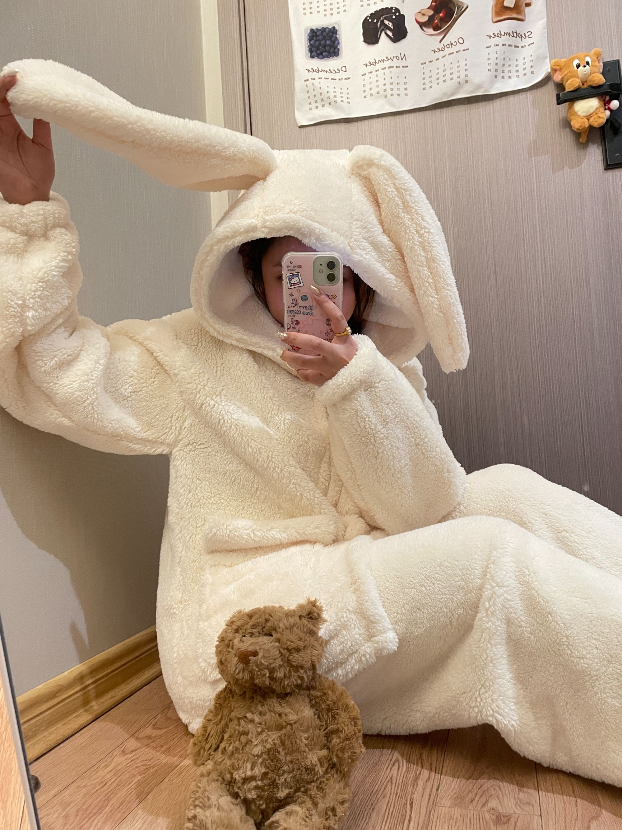 【绒款带帽子】可爱睡衣女冬季款口袋保暖加绒加厚珊瑚绒家居服套装