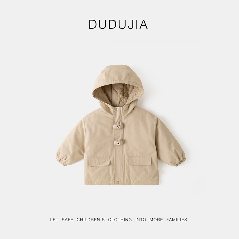 【淘气卡通】宝宝萌趣连帽外套冬款儿童夹棉加厚上衣秋冬男宝冬装