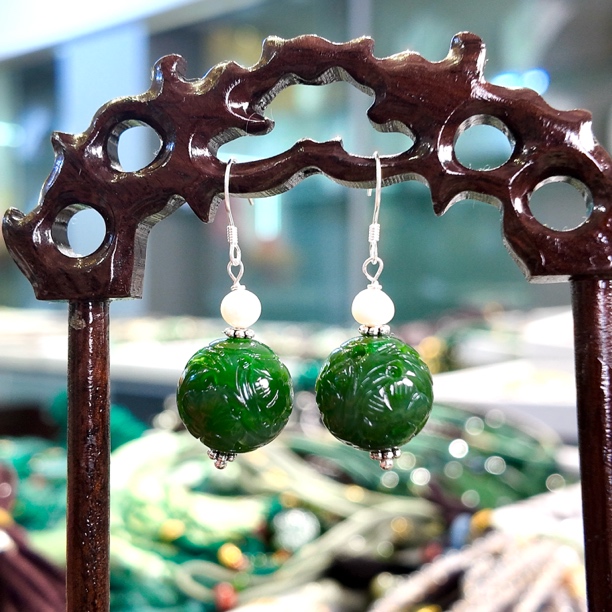 和田玉碧玉精品转运珠耳饰耳坠