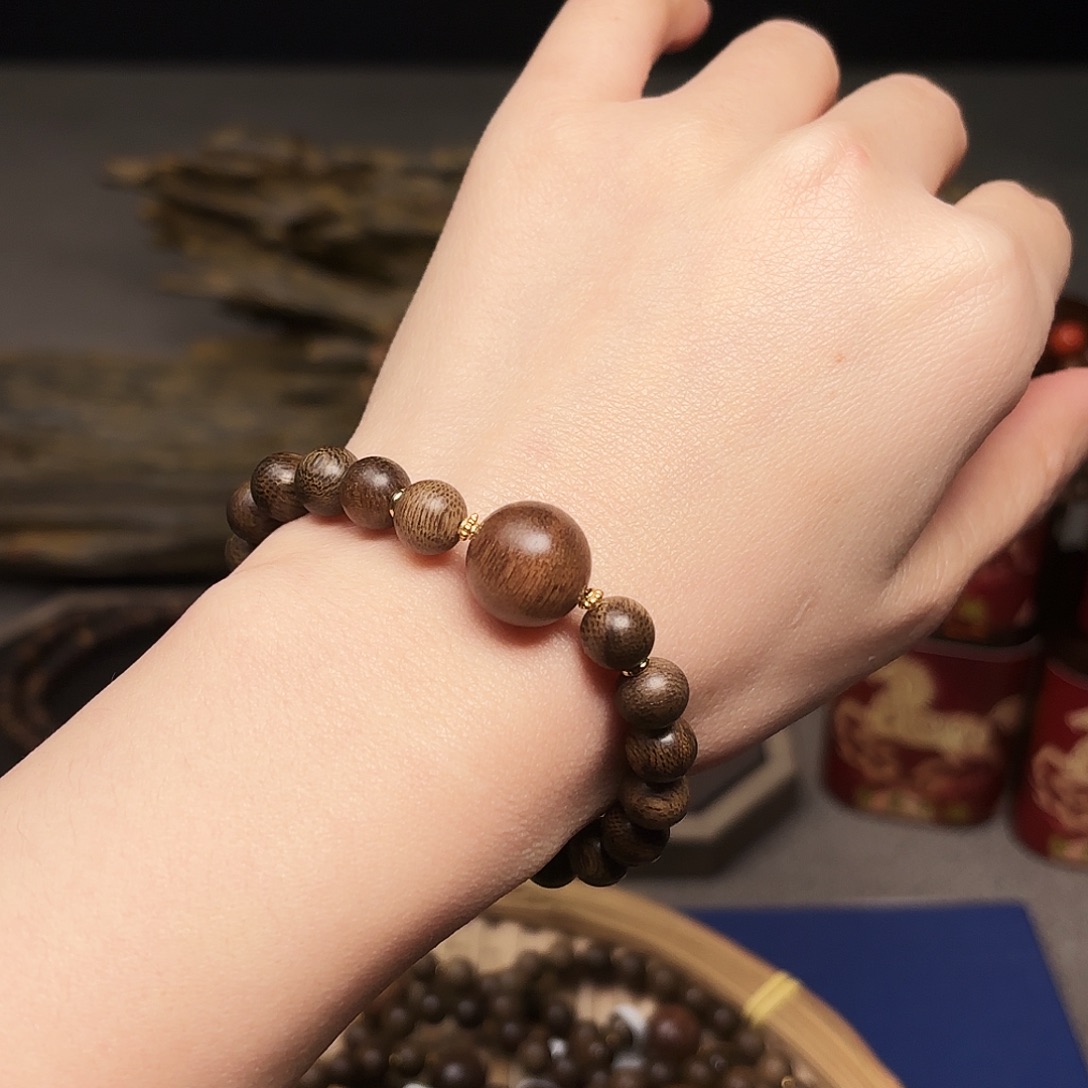 沉香手串越南芽庄绿棋 0.8➕富森红土1.4单珠