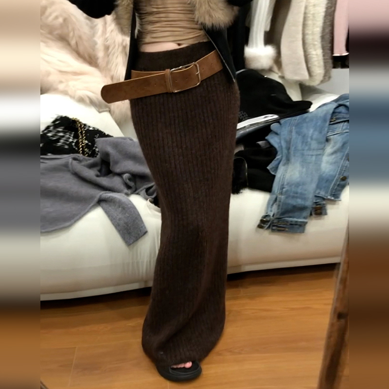 高腰显瘦气质针织半身裙女春夏季新款辣妹紧身高腰包臀长裙子7939