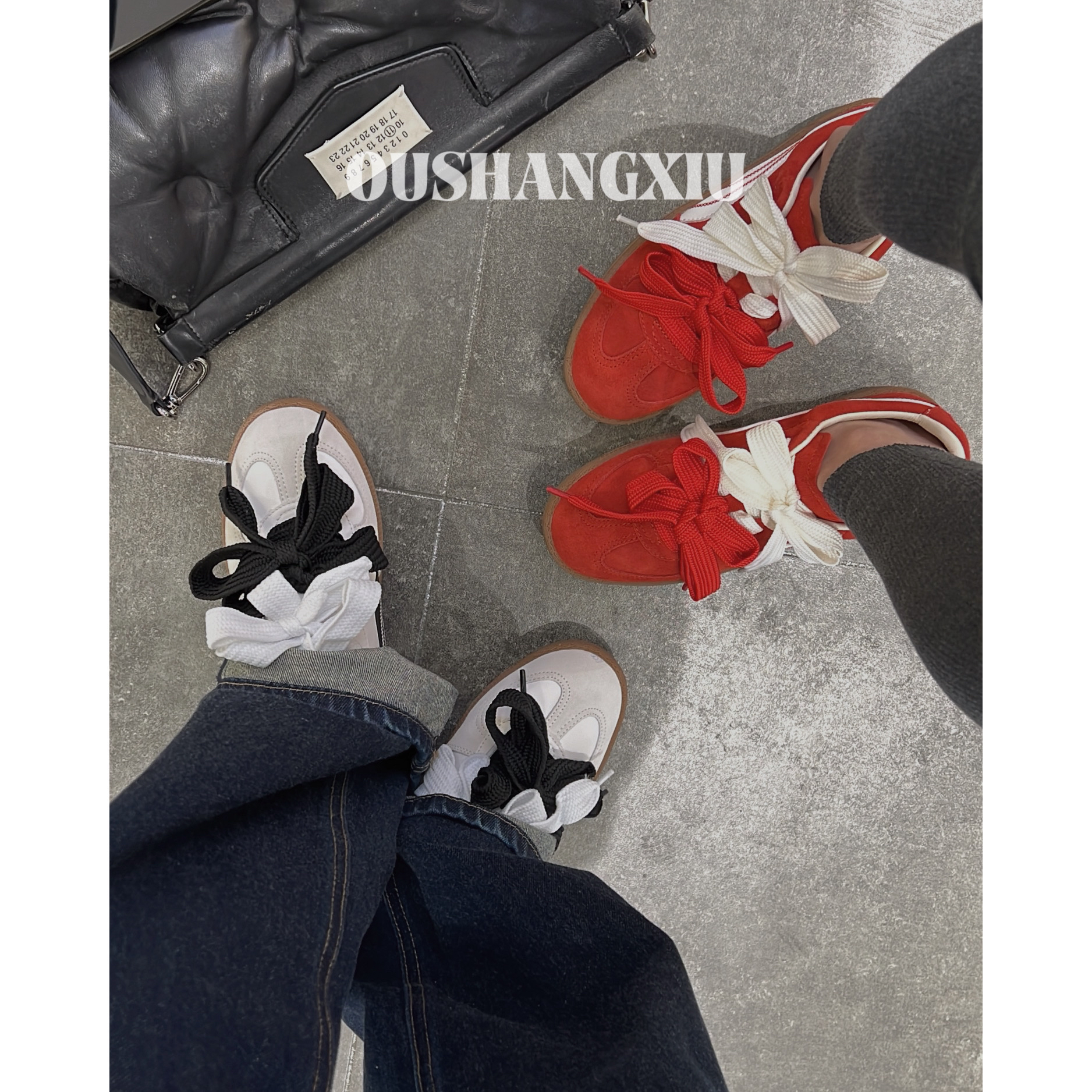 欧上秀2025春夏新款德训双色拼色鞋带舒适感爆棚复古休闲阿甘鞋