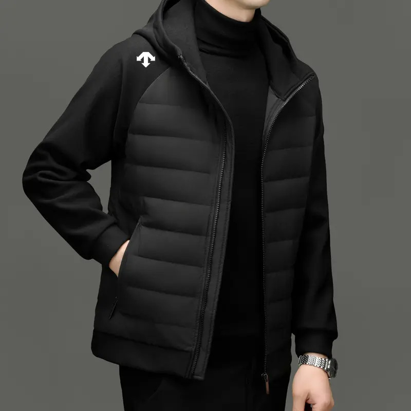 【奥特莱斯撤柜】迪桑家拼接保暖连帽轻薄羽绒外套秋冬季潮流男装
