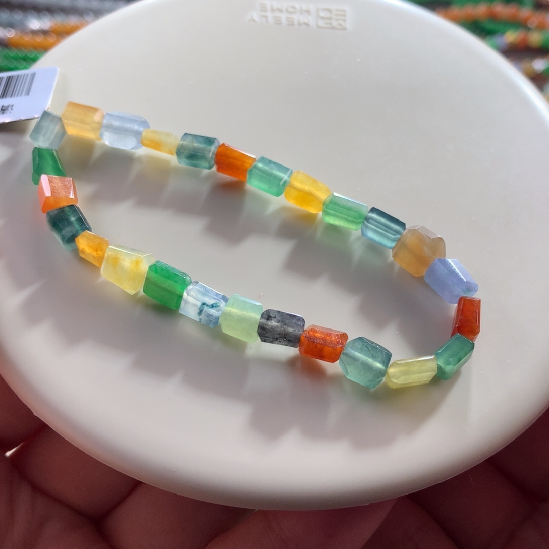 翡翠未镶嵌手链热门款*冰底彩虹糖果缤纷随行方糖