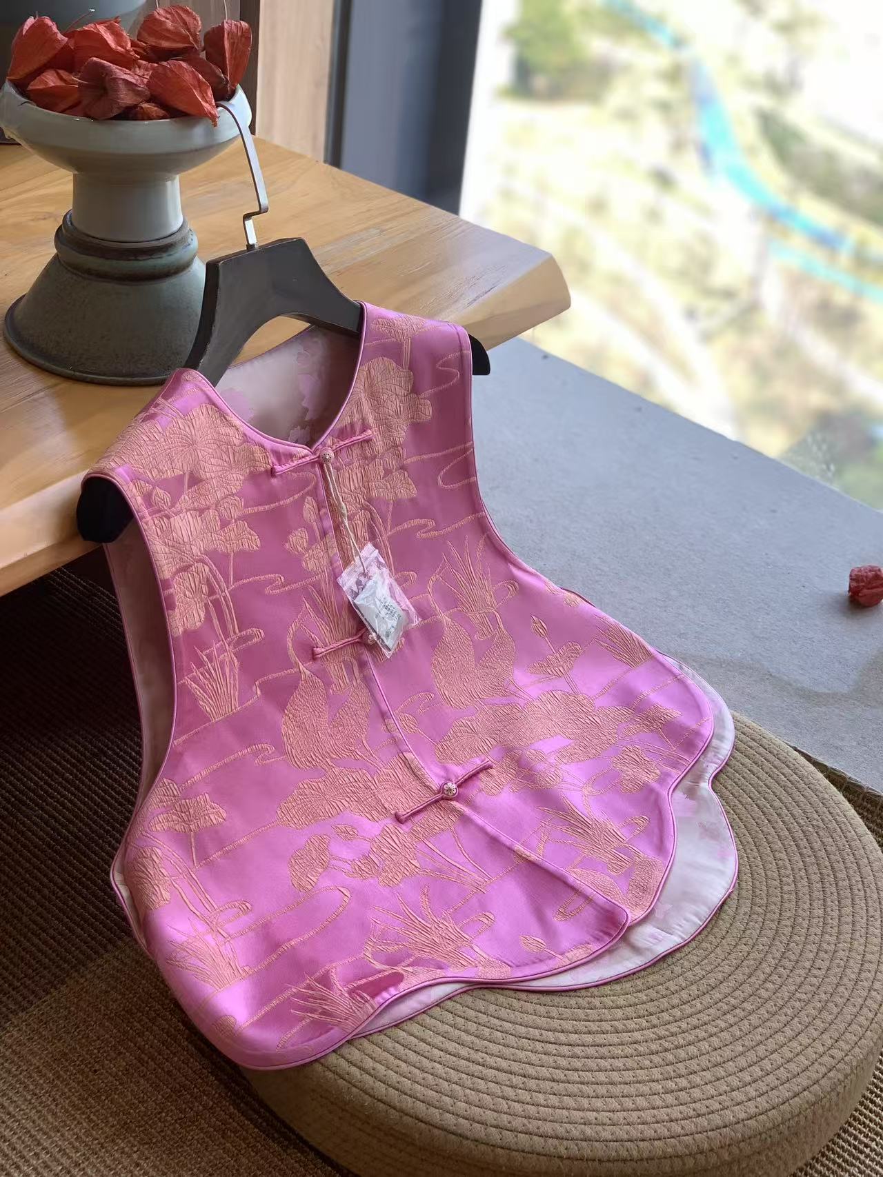 鑫瑶臻选【鹤栖荷梦】 甜美粉色中国风新中式无袖圆领两面可穿马甲