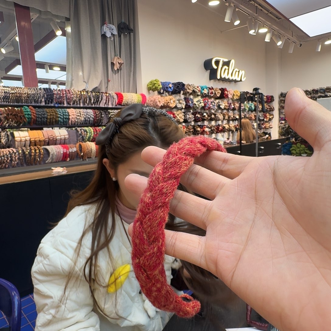 布艺非金属新款红色麻花发箍