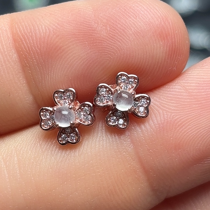 翡翠银S925镶嵌耳饰纯天然缅甸翡翠A货